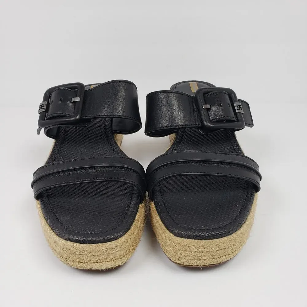 Sam Edelman Carson Womens Size 11 Black Brown Espadrille Wedge Platform Sandals